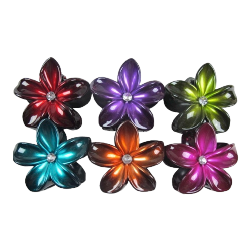 Metallic Plumeria Plastic Clips - with Bling